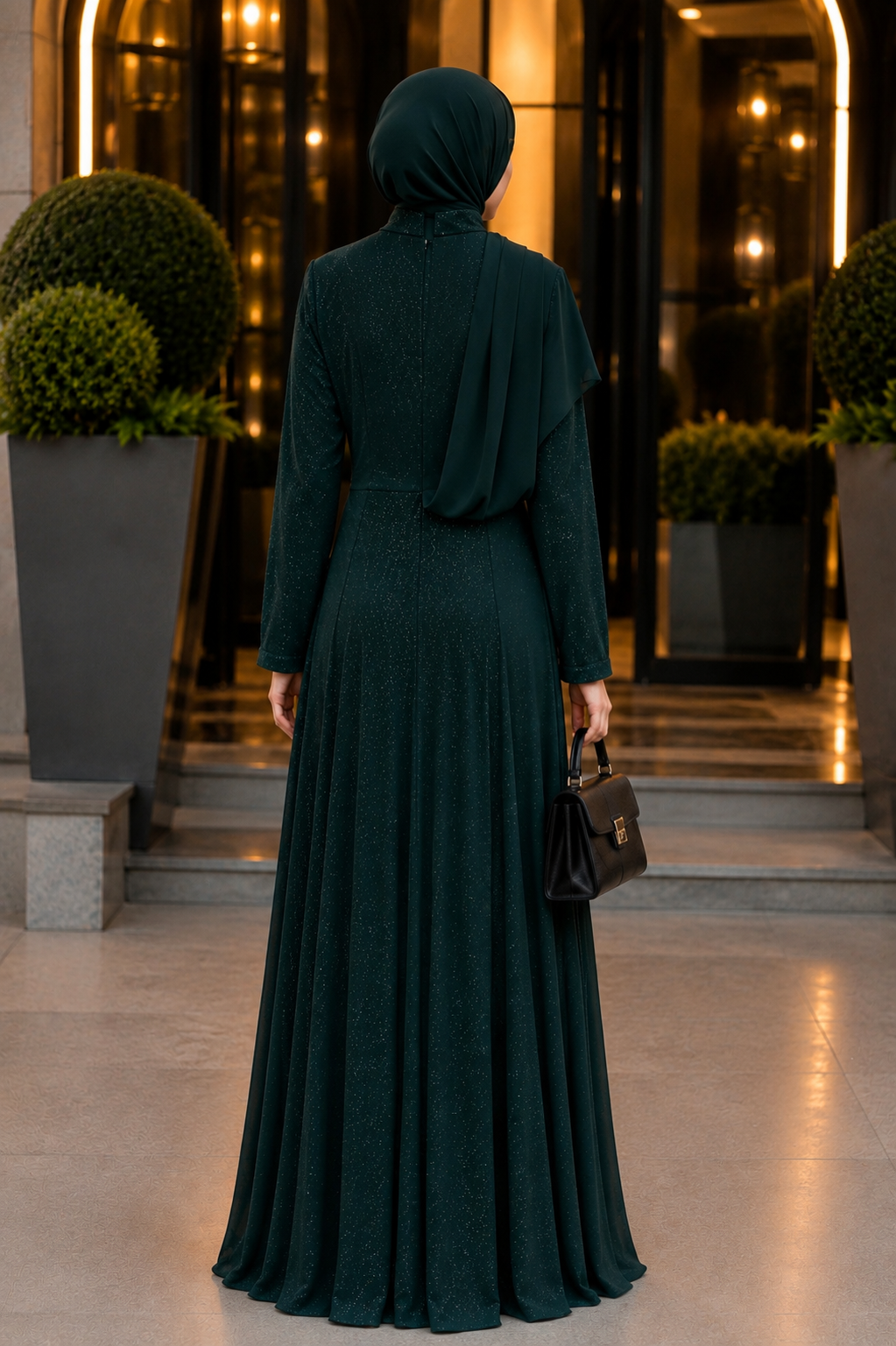 Sim Kumaşlı Drape Detaylı Abiye Zümrüt