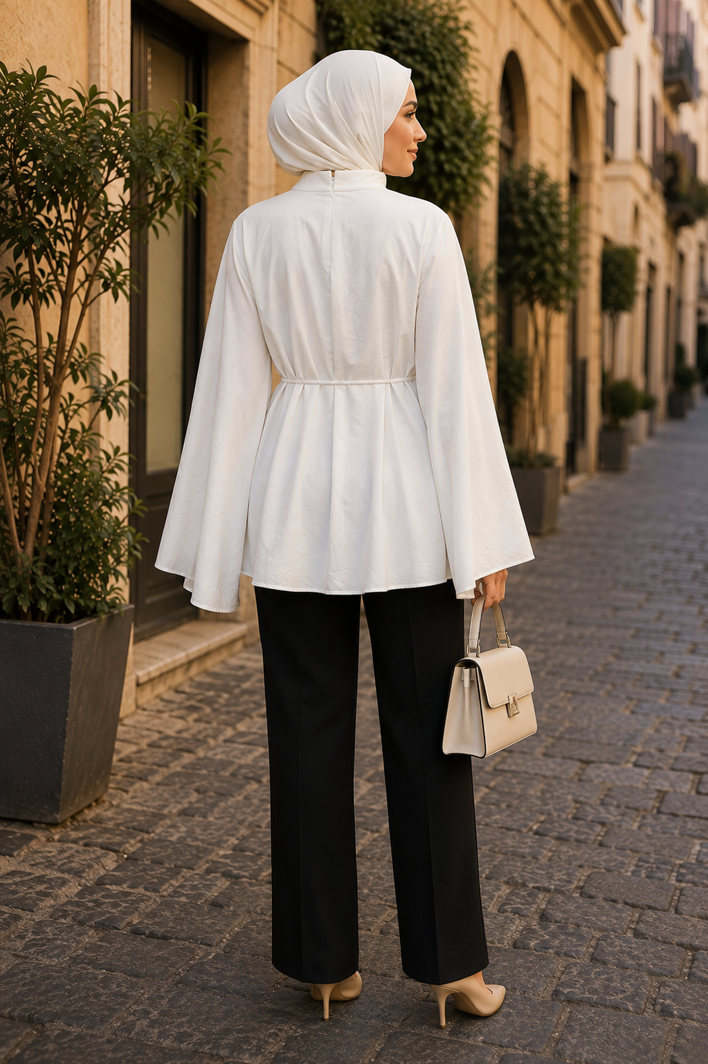 Bel Bağlamalı Peplum Bluz Beyaz