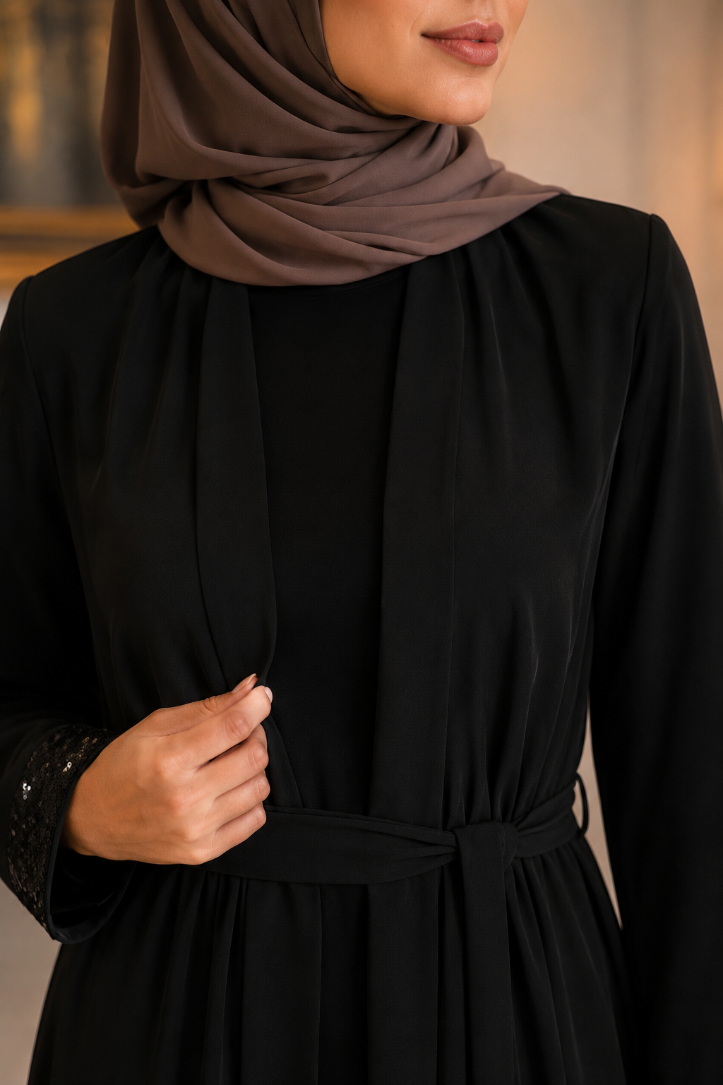 Dantel ve Payet Detaylı Abaya
