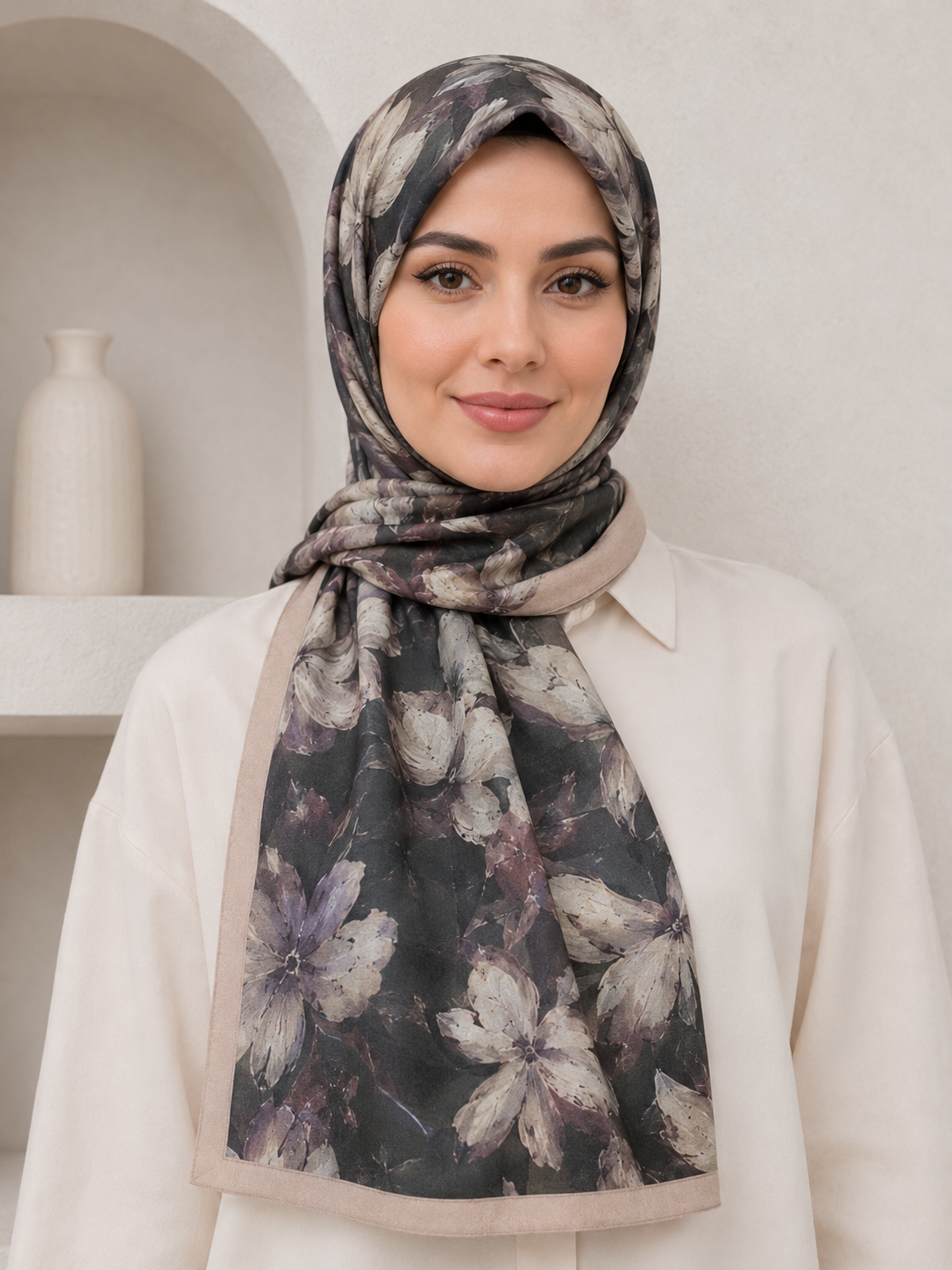Pastel Çiçek Desenli Bambu Kraş Şal