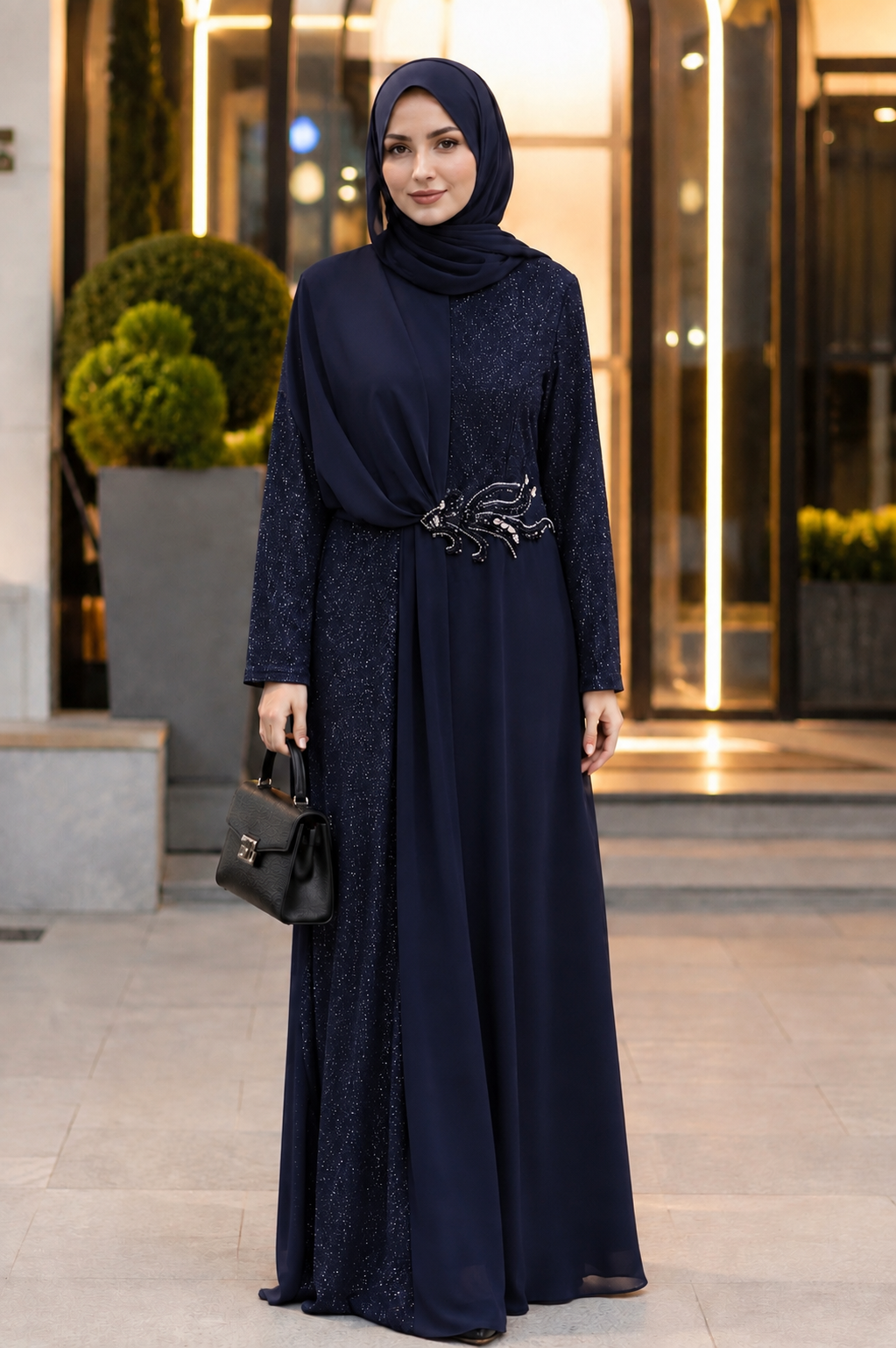Sim Kumaşlı Drape Detaylı Abiye