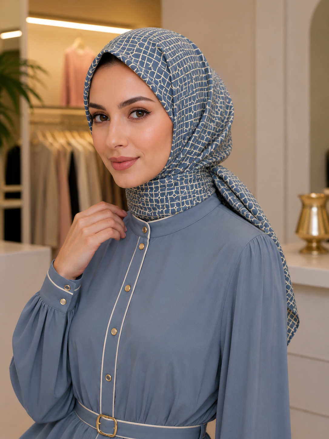 Levid’or Twill İpek Eşarp / Geometrik Desen