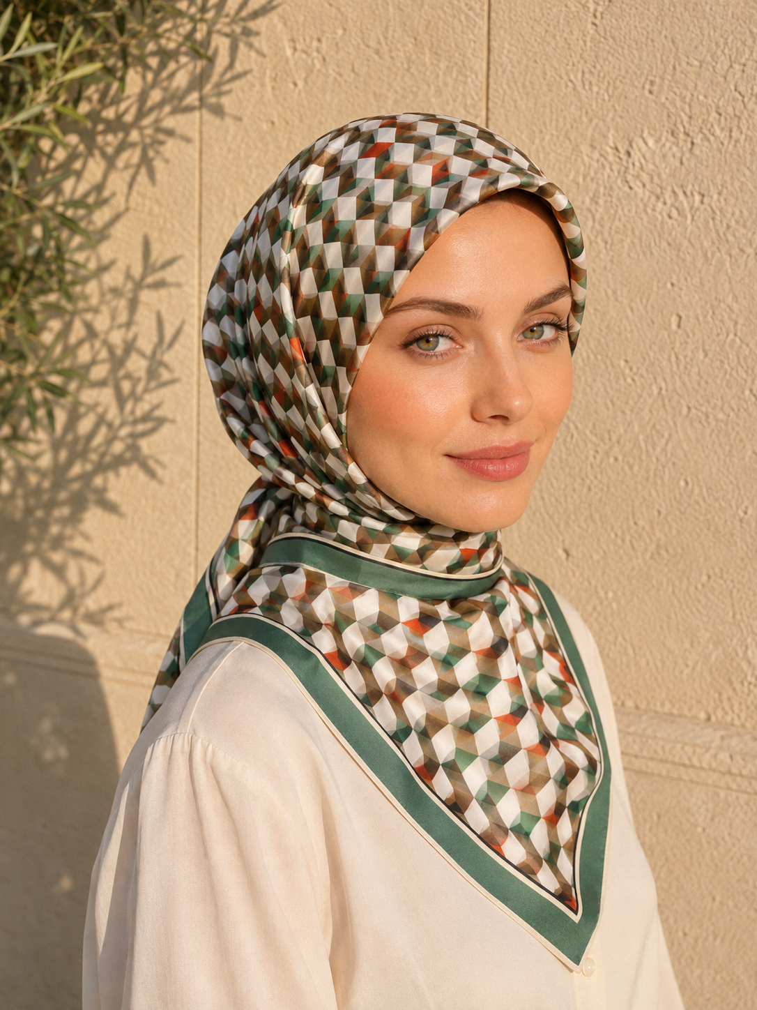 Geometrik Küp Desen Levid’or Twill İpek Eşarp