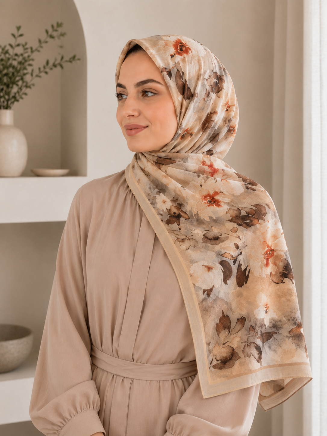 Anemon Desenli Bambu Kraş Şal