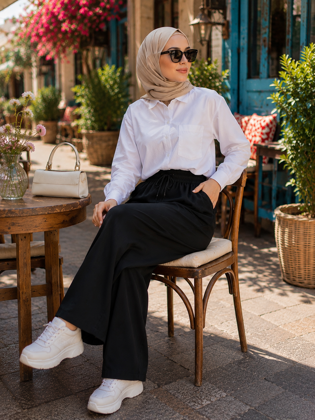 Beli Lastikli Rayon Pantolon Siyah