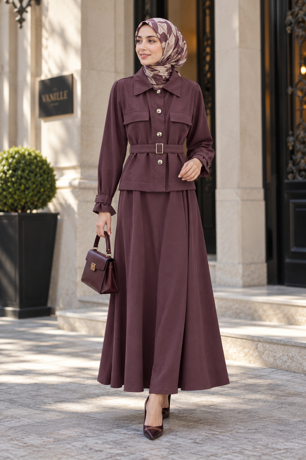 Kuşak Detaylı Jile & Ceket Takım