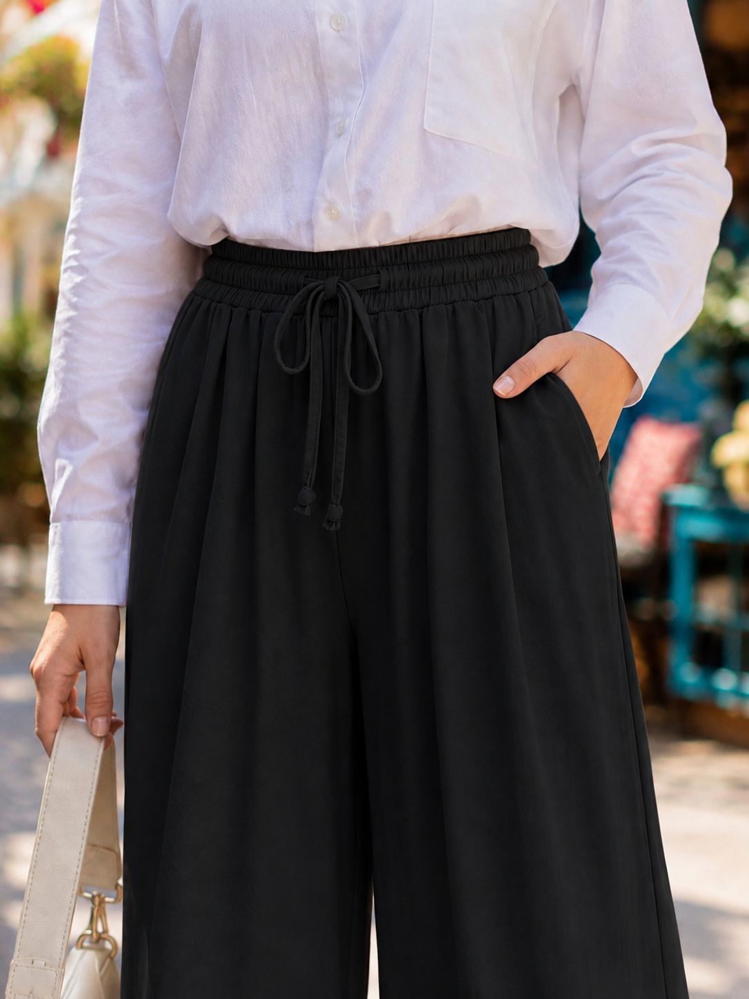 Beli Lastikli Rayon Pantolon Siyah