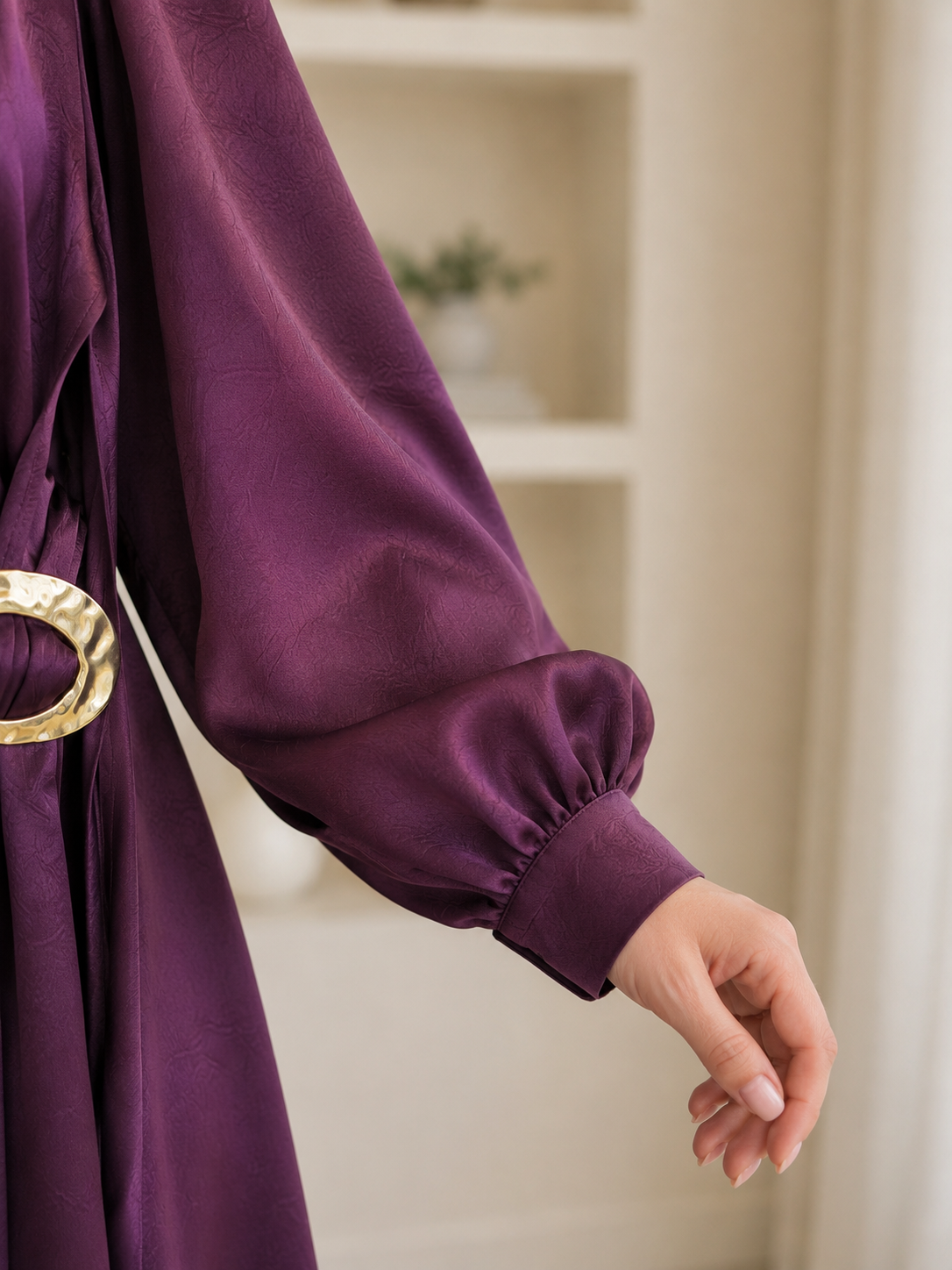 Kruvaze Drape Detaylı Saten Abiye