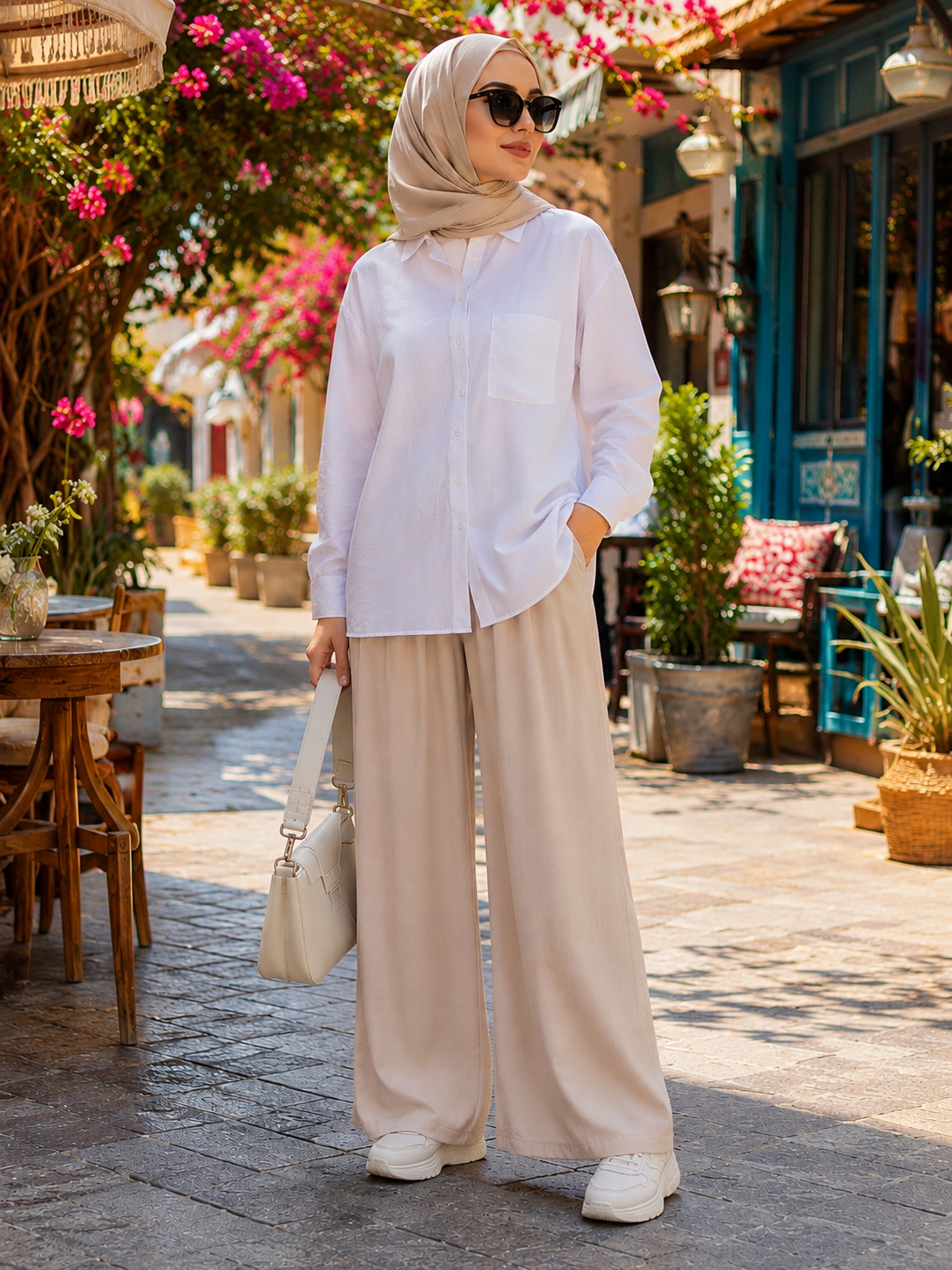 Beli Lastikli Rayon Pantolon Bej